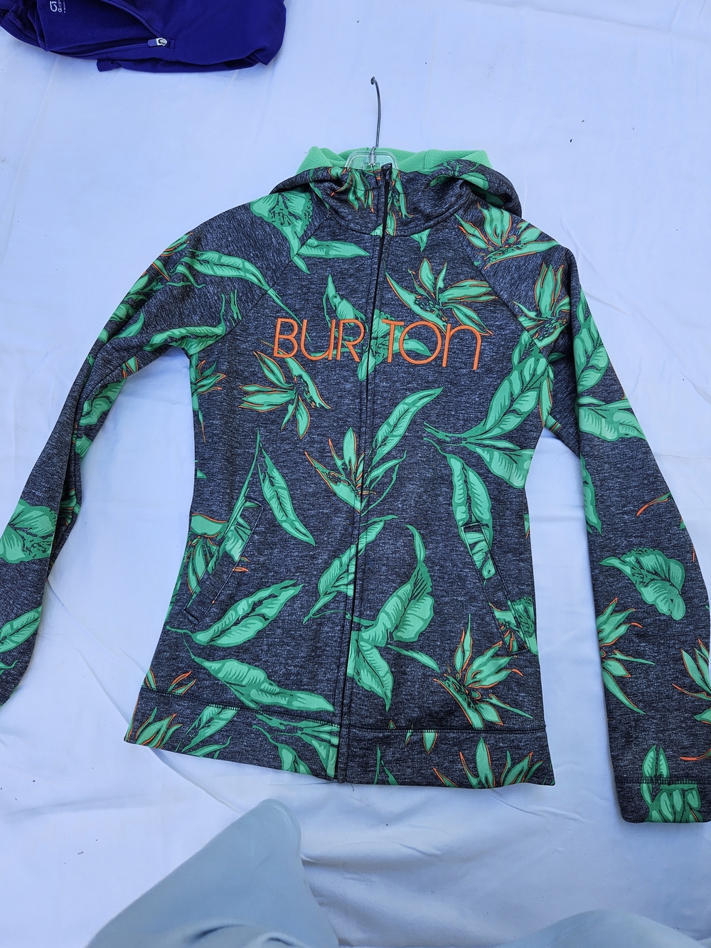 Burton Gray Hoodie with Bright Green Leaf Print